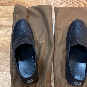 Gucci Embossed Black Men's Slip-On Loafers